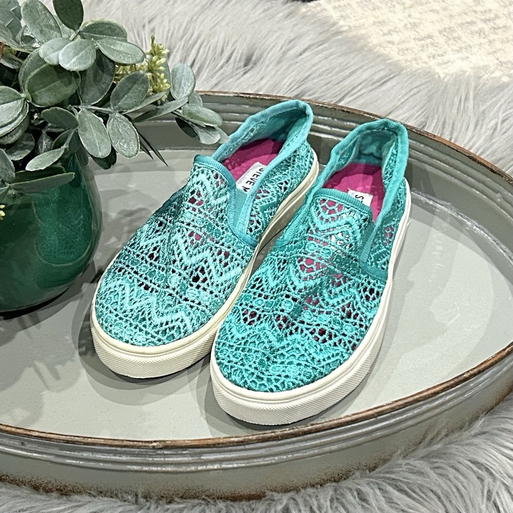 Steve Madden Girls Jfinalem Knit Sneakers Turquoise‎ Fabric Youth Size 13**